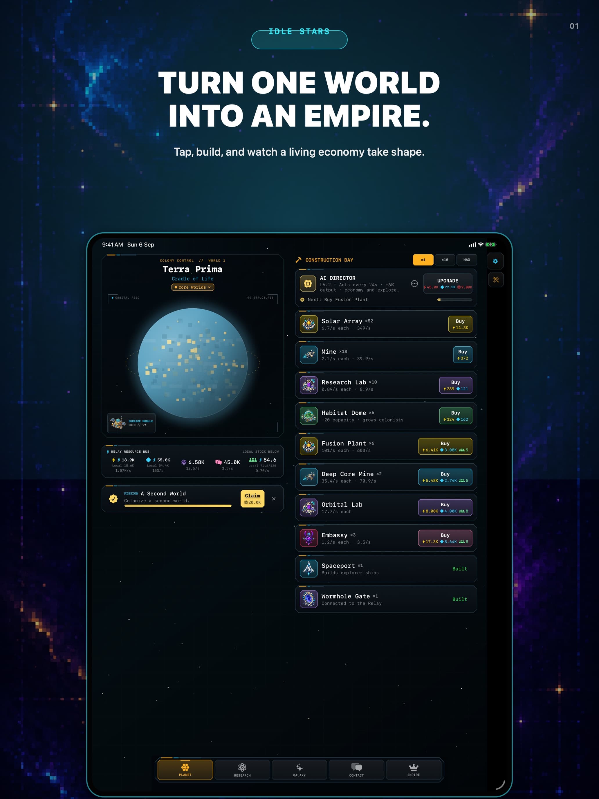 Idle Stars running on iPad