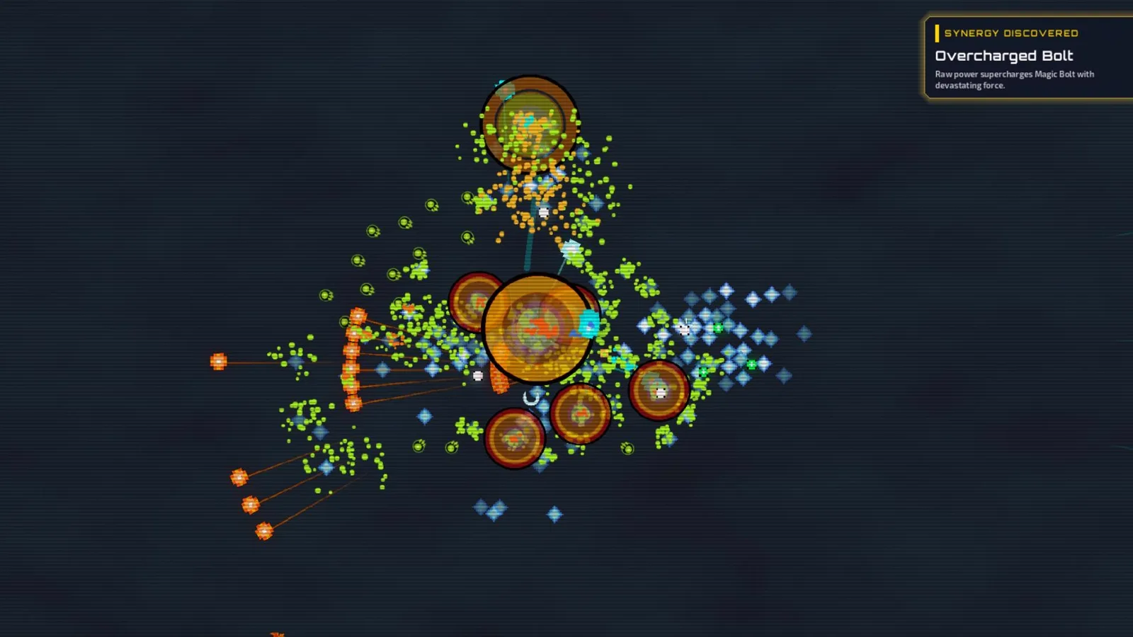 Rockets and death explosions chaining through a packed swarm